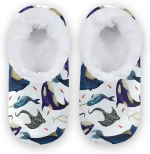 Funny Whale Shark Kids House Slippers Devilfish Orca Fishes Boys Closed Back Fuzzy Feet Slippers Girls Coral Fleece Slipper Socks No Skid Warm Cozy Home Slippers For Indoor Outdoor Winter Bedroom XS