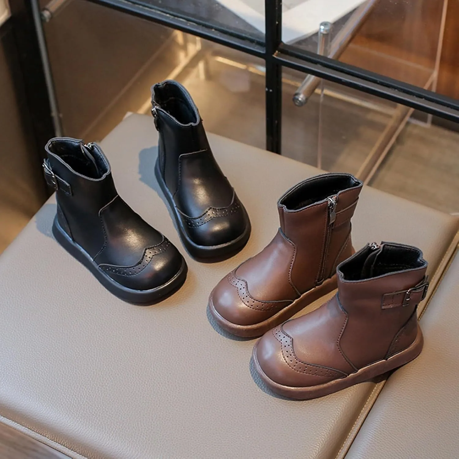 Girl Ankle Boots Soft Rubber Sole Low Heel Western Ankle Booties Kids Non-Slip Zipper Shoes Girls Dress Shoes Size 12
