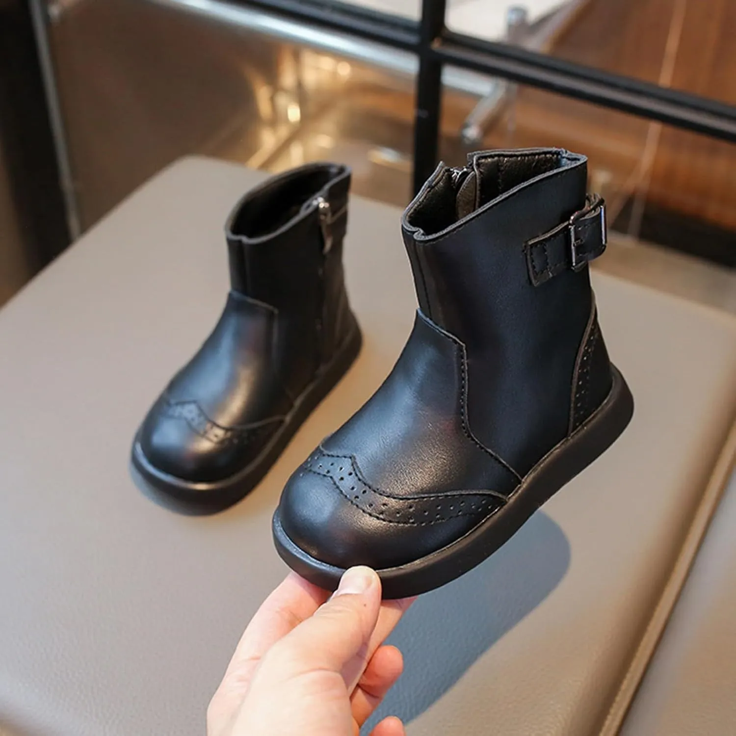 Girl Ankle Boots Soft Rubber Sole Low Heel Western Ankle Booties Kids Non-Slip Zipper Shoes Girls Dress Shoes Size 12