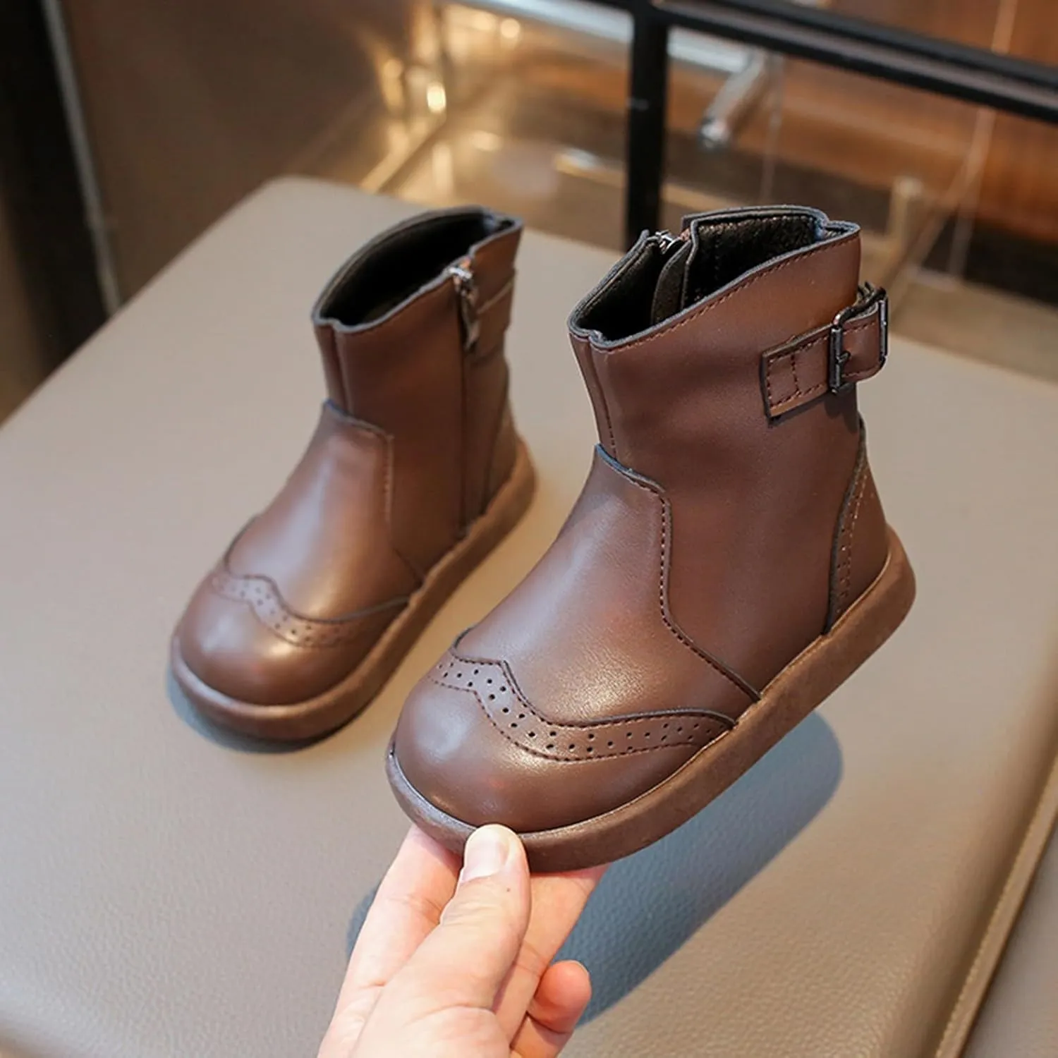 Girl Ankle Boots Soft Rubber Sole Low Heel Western Ankle Booties Kids Non-Slip Zipper Shoes Girls Dress Shoes Size 12