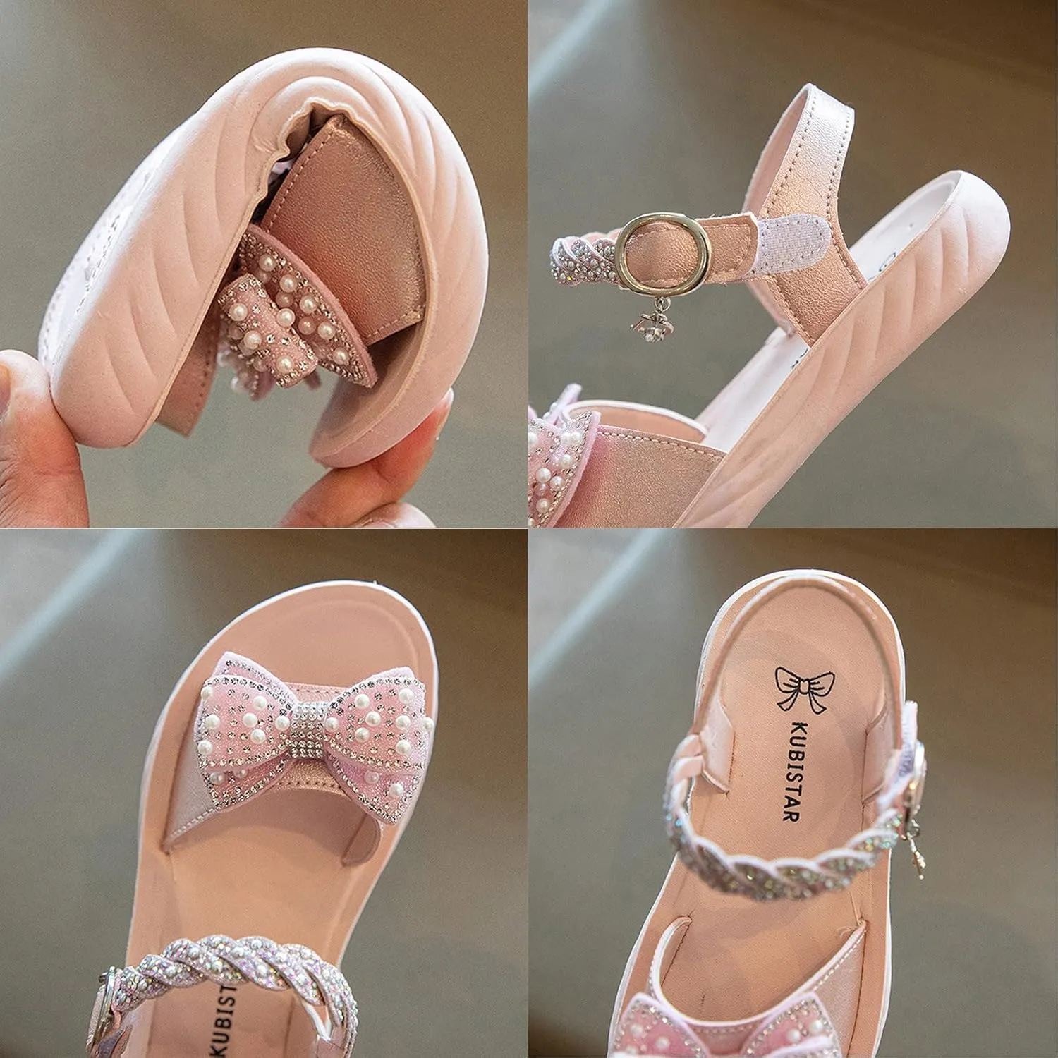 Girls Kids Foam Leather Sandals Wedding Beaded Ankle Strap Shoes Baby Girl Open Toe Summer Sequins Glitter Sandals Cute