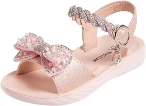 Girls Kids Foam Leather Sandals Wedding Beaded Ankle Strap Shoes Baby Girl Open Toe Summer Sequins Glitter Sandals Cute