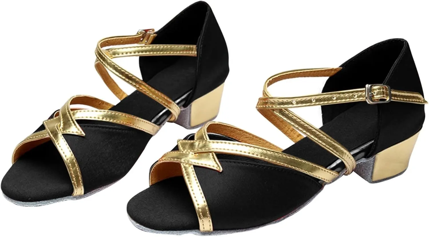 Girls Latin Dance Shoes Kids Low Heel Open Toe Glittering Tango Professional Performance Practice Dancing Shoes
