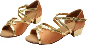 Girls Latin Dance Shoes Kids Low Heel Open Toe Glittering Tango Professional Performance Practice Dancing Shoes