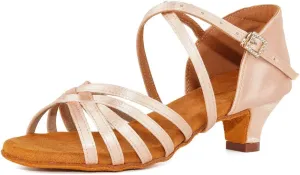 Girls Latin Dance Shoes Silk Ballroom Salsa Tango Professional Performance Practice Dancing Shoes, Model EMXGG-ZSDB