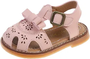 Girls Leather Soft Closed Toe Princess Flat Shoes Strappy Summer Sandals(Toddler/Little Kid) Casual Fashion Shoes (Red, 7 Toddler)