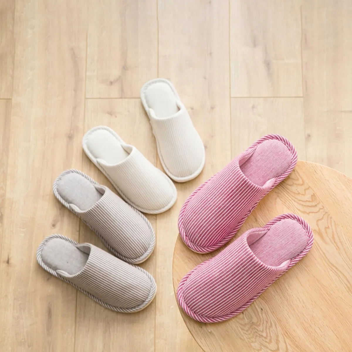 GIZNXBA Winter Cotton Slippers for Women Simple Indoor Cotton Cozy Slippers Soft Bottom Floor Lightweight Non-Slip Home Warm Home Slippers Female(/Beige,EUR 40-41)