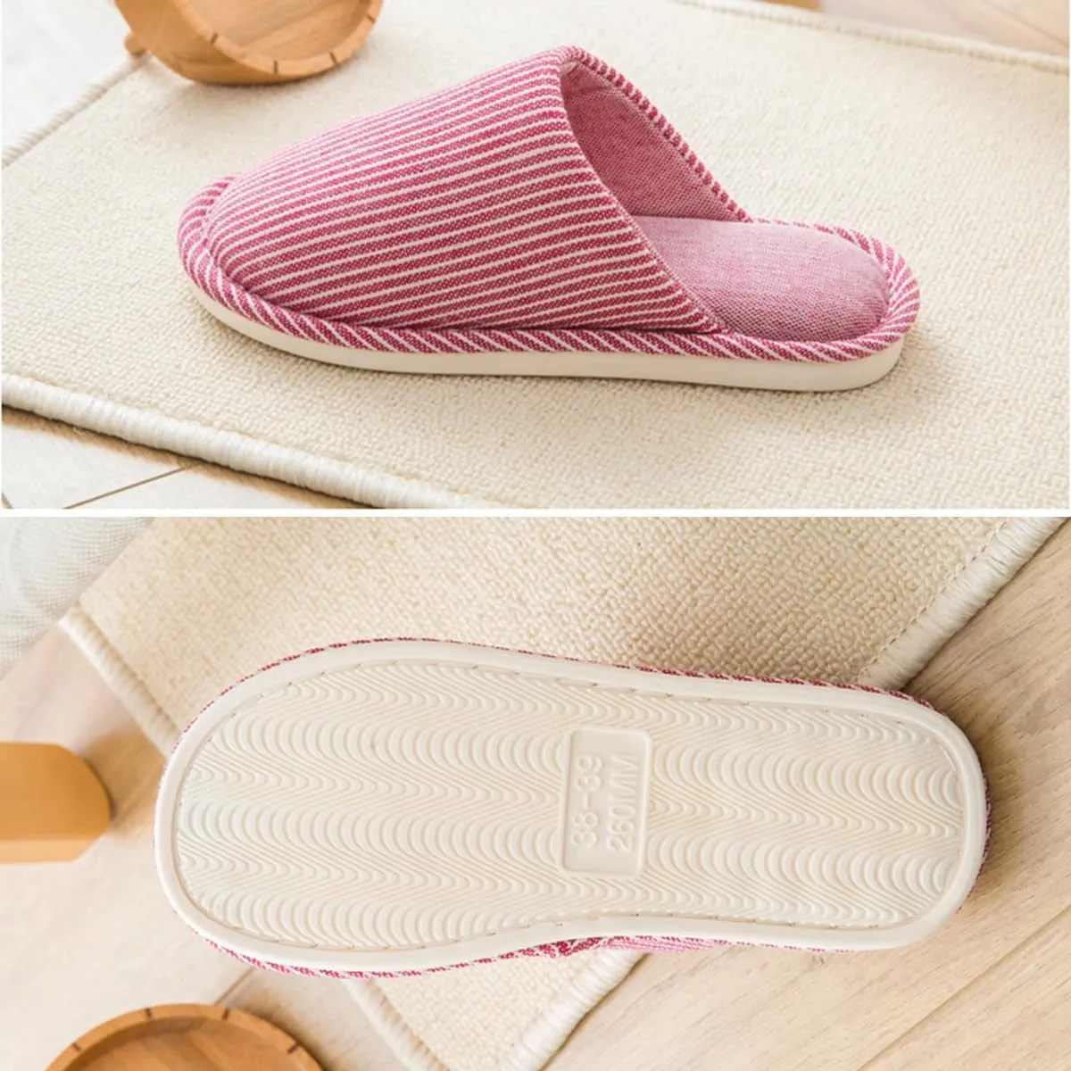 GIZNXBA Winter Cotton Slippers for Women Simple Indoor Cotton Cozy Slippers Soft Bottom Floor Lightweight Non-Slip Home Warm Home Slippers Female(/Beige,EUR 40-41)