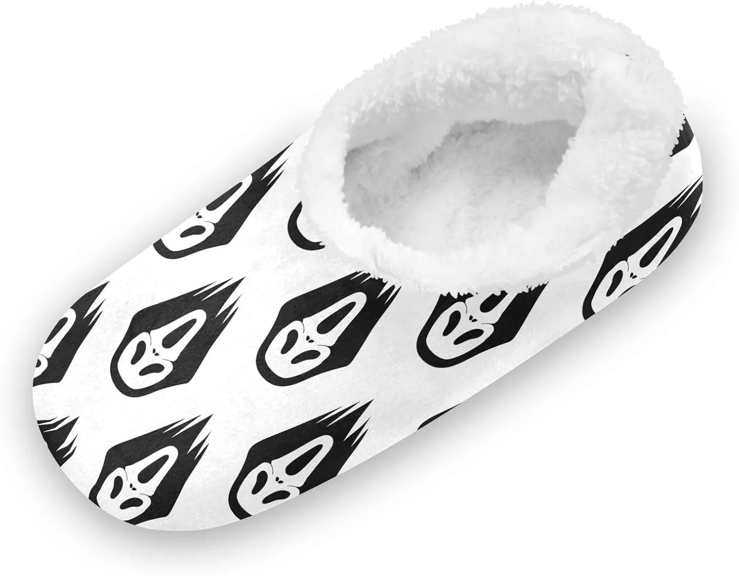 Halloween Black White Ghost Scream Kids House Slippers Cute Scary Face Head Boys Closed Back Fuzzy Feet Slippers Girls Coral Fleece Slipper Socks No Skid Warm Cozy Home Slippers For Indoor Outdoor W
