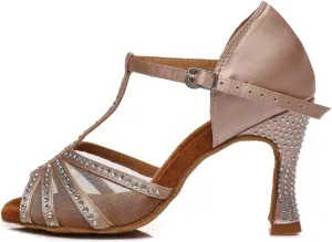HIPPOSEUS Women's Professional Latin Dance Shoes Rhinestone Ballroom Salsa Performance Dance Shoes,Model L409