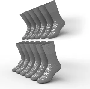 Hospital Slipper Socks Grip Socks with Elastic Cuff Grip Socks for Women and Men Slipper Socks Gray | X-Large (Pack of 6)