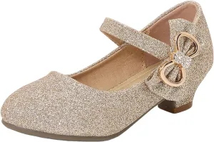IWIHMIV Girls Dress Shoes Leather Mary Jane Shoes for Girls Flower Cute Princess Low Heels for School Wedding Party