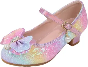 IWIHMIV Princess Dress Up Shoes for Little Girls Low Heels Non Slip Bowknot Mary Jane Shoes for School Party Wedding