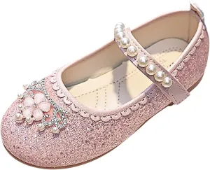 IWIHMIV Toddler Girls Flat Mary Jane Flower Girl Dress Shoes Lightweight Comfortable Non Slip School Wedding Party Shoes