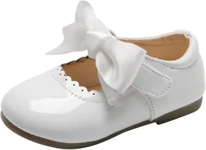 Kids Girls Leather Sneaker with Bows Toddler Baby Infant Newborn Soft Sole Ankle Flat Sport Shoes Outdoor Dance Shoes