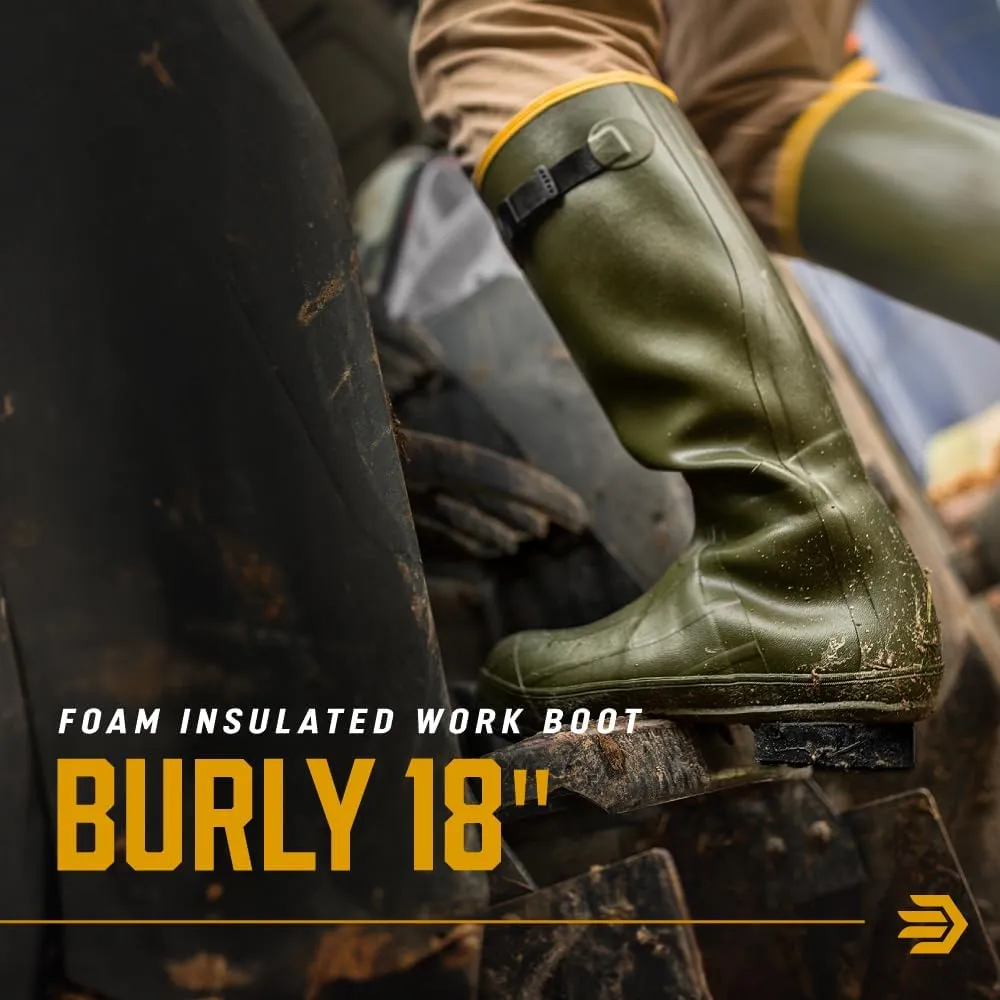 LaCrosse Burly 18 Waterproof Work Boots for Men - 100% Waterproof Rubber, with Insulating Wool Felt Midsole and High-Traction Air-Grip Outsole