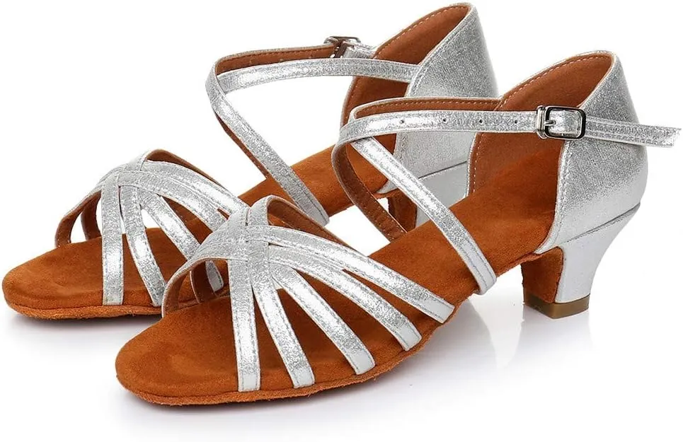 Latin Dance Shoes for Woman Glitter Party Shoes Ballroom Dancing Shoe Professional Practice Sandals Low Block Heels