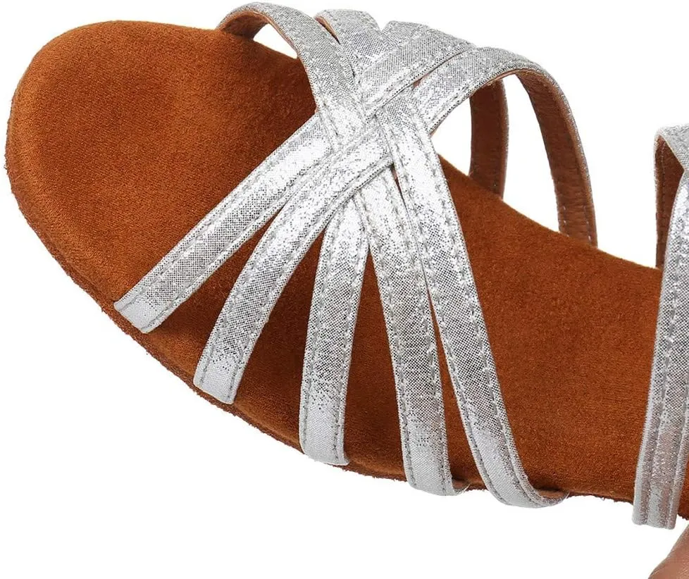 Latin Dance Shoes for Woman Glitter Party Shoes Ballroom Dancing Shoe Professional Practice Sandals Low Block Heels