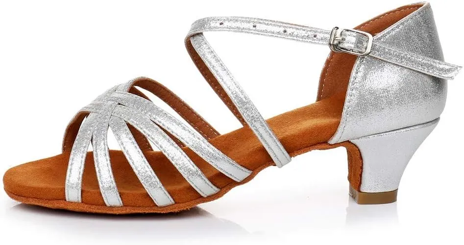 Latin Dance Shoes for Woman Glitter Party Shoes Ballroom Dancing Shoe Professional Practice Sandals Low Block Heels
