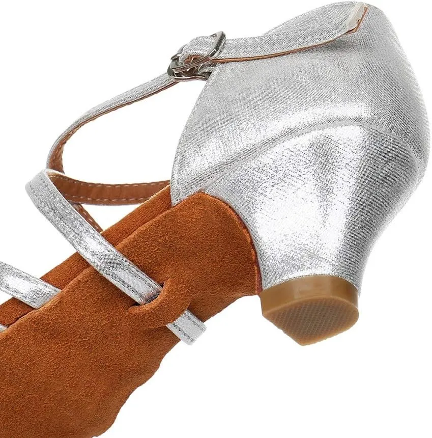 Latin Dance Shoes for Woman Glitter Party Shoes Ballroom Dancing Shoe Professional Practice Sandals Low Block Heels