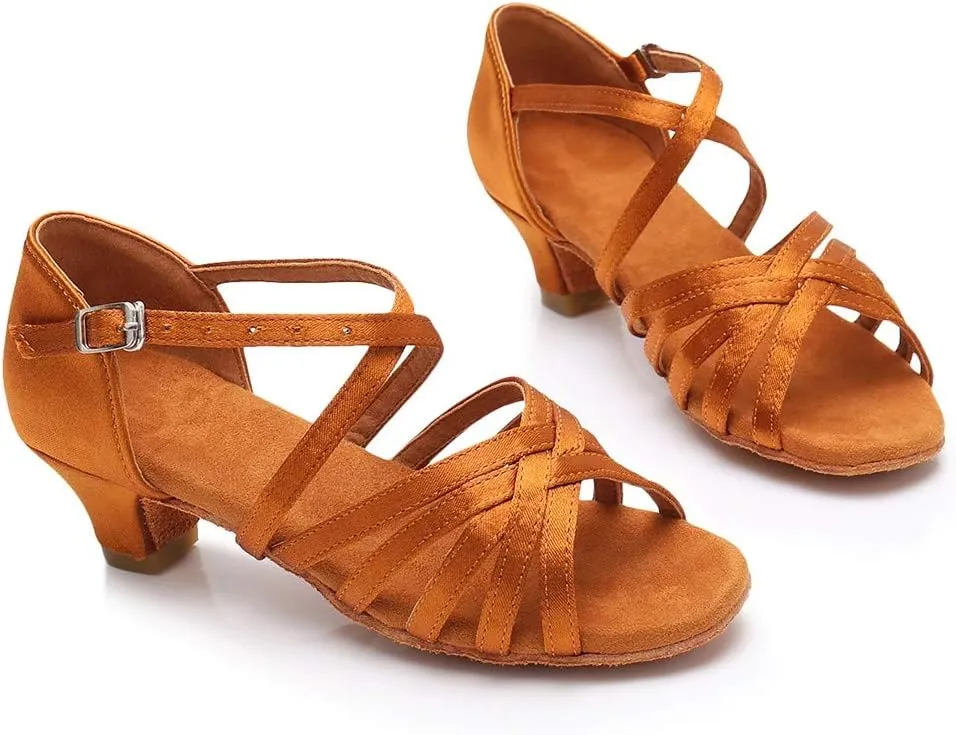 Latin Dance Shoes for Woman Glitter Party Shoes Ballroom Dancing Shoe Professional Practice Sandals Low Block Heels