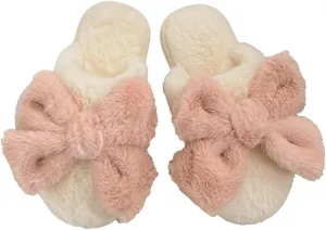 Loizziuy Women's Bow Slippers Fuzzy Cotton Slippers Cute Cotton All Seasons Indoor Home Anti-slip Warmth with Fluffy