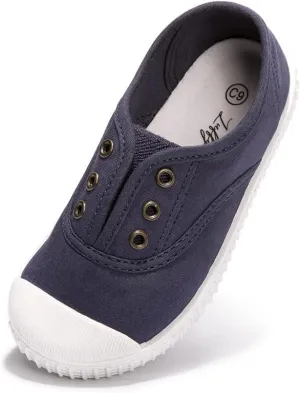 Luffymomo Boy's Girl's Canvas Sneakers Elastic Tongue Slip on Running Shoes Lightweight Casual School Tennis Shoes for Toddle/Little Kids