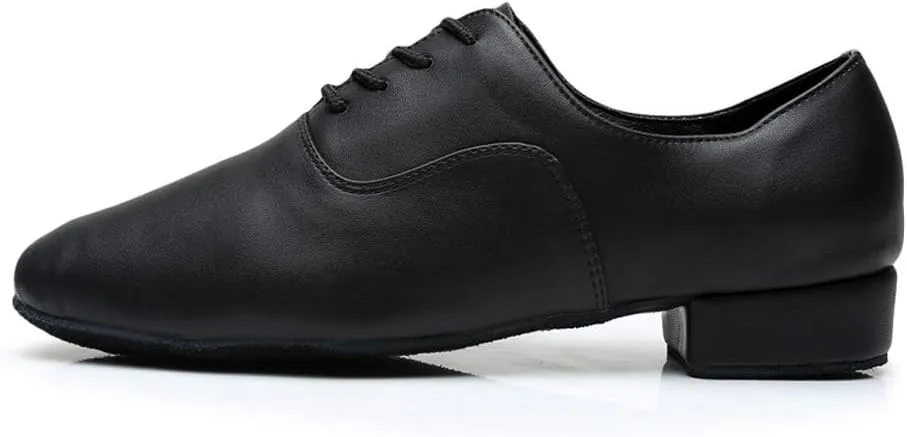 Men Leather Loafers Comfortable Lace Up Dance Shoes Low Heel Slip On Business Work Shoes for Ballroom Tango