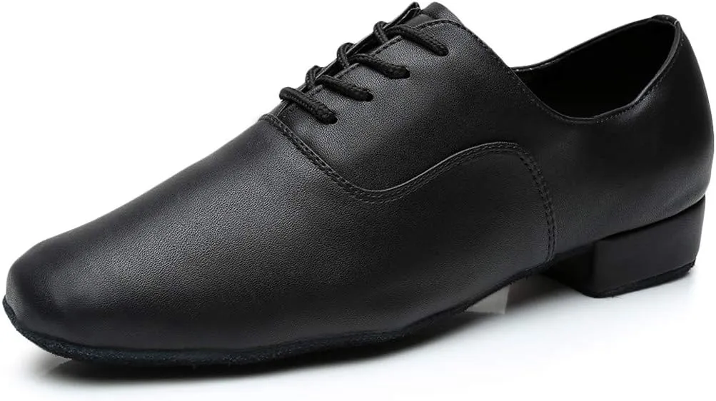 Men Leather Loafers Low Heel Slip On Business Work Shoes for Ballroom Tango Comfortable Lace Up Dance Shoes