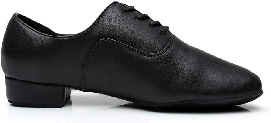 Men Leather Loafers Low Heel Slip On Business Work Shoes for Ballroom Tango Comfortable Lace Up Dance Shoes