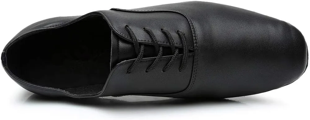 Men Leather Loafers Low Heel Slip On Business Work Shoes for Ballroom Tango Comfortable Lace Up Dance Shoes