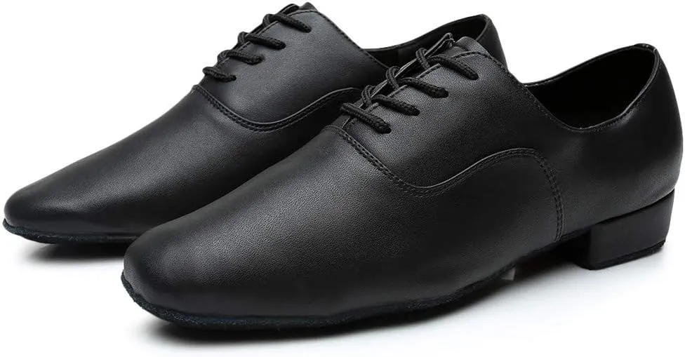 Men Leather Loafers Low Heel Slip On Business Work Shoes for Ballroom Tango Comfortable Lace Up Dance Shoes