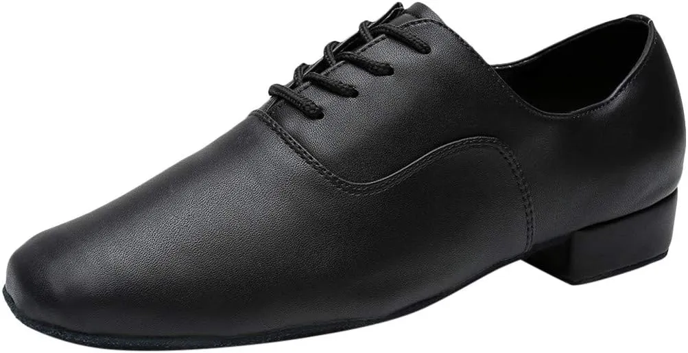 Men Leather Loafers Low Heel Slip On Business Work Shoes for Ballroom Tango Comfortable Lace Up Dance Shoes