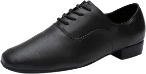 Men Leather Loafers Low Heel Slip On Business Work Shoes for Ballroom Tango Comfortable Lace Up Dance Shoes