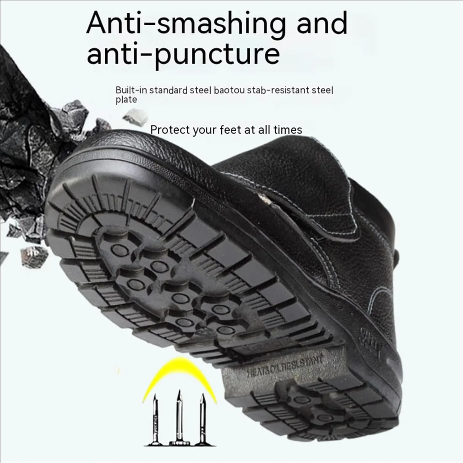 Men Lightweight Safety Shoes, Comfortable Breathable Anti-Smash and Anti-Puncture Leather Steel Toe Work Boots, Lightweight Non Slip Abrasion Resistant Construction Work Boots
