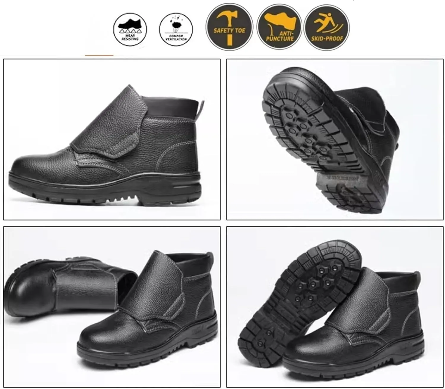 Men Lightweight Safety Shoes, Comfortable Breathable Anti-Smash and Anti-Puncture Leather Steel Toe Work Boots, Lightweight Non Slip Abrasion Resistant Construction Work Boots