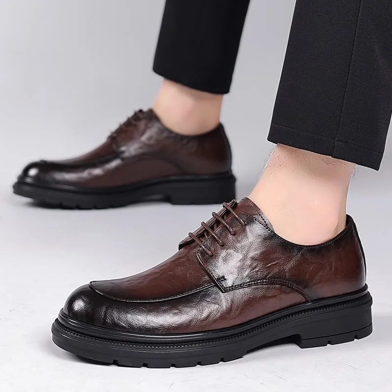 Men's Leather Derby Business Shoes - Flexible Sole Formal Footwear for Client Consultations, Business Proposals & Networking Events
