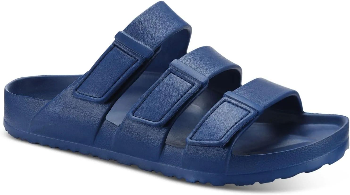 Mens Navy Hook & Loop Stay-Put Straps Flexible Sole Adjustable Open Toe Platform Slip On Slide Sandals Shoes 7