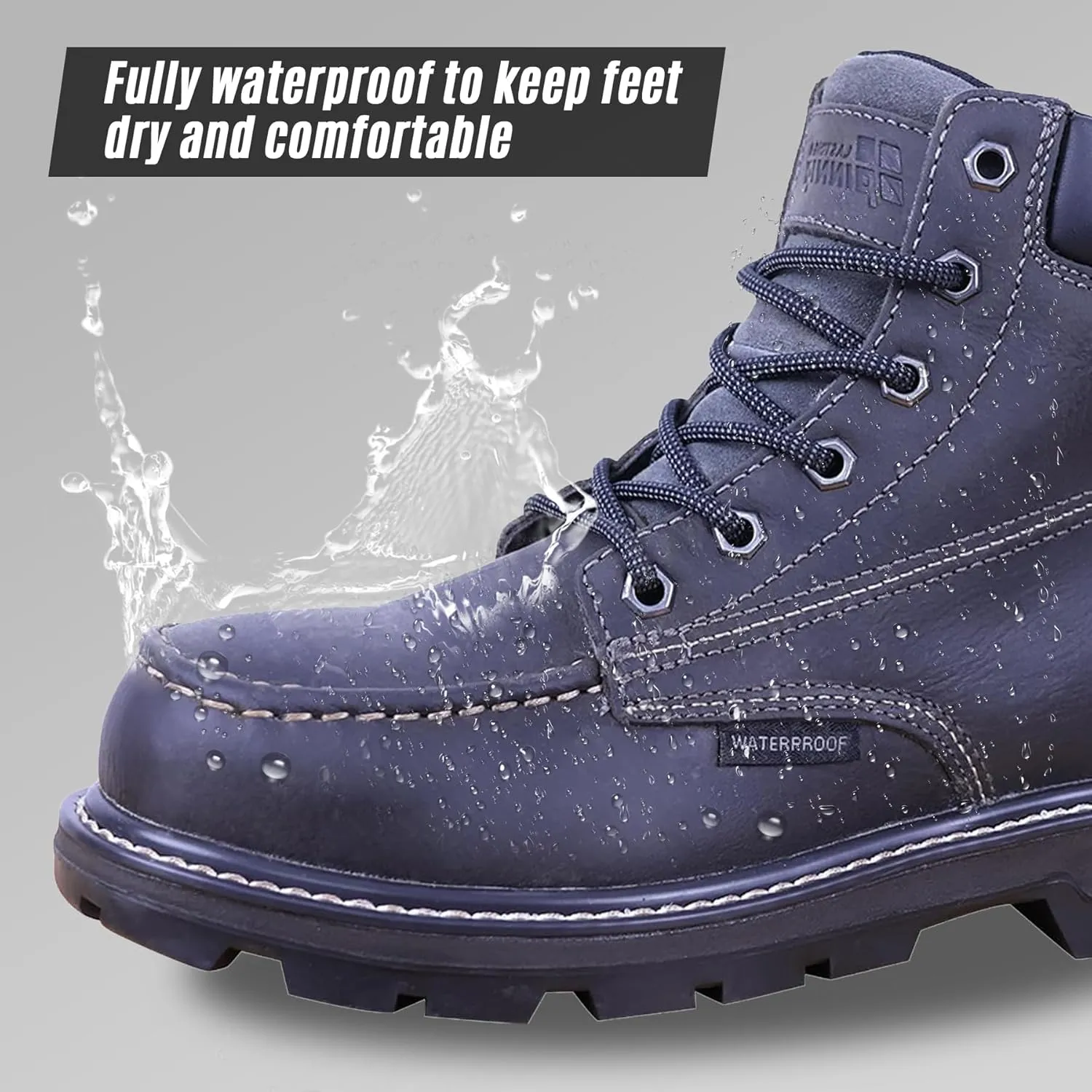 Mens Steel Toe Work Boots With 2 Different Insoles Waterproof Insulated Non Slip & Oil Resistant ASTM F2413