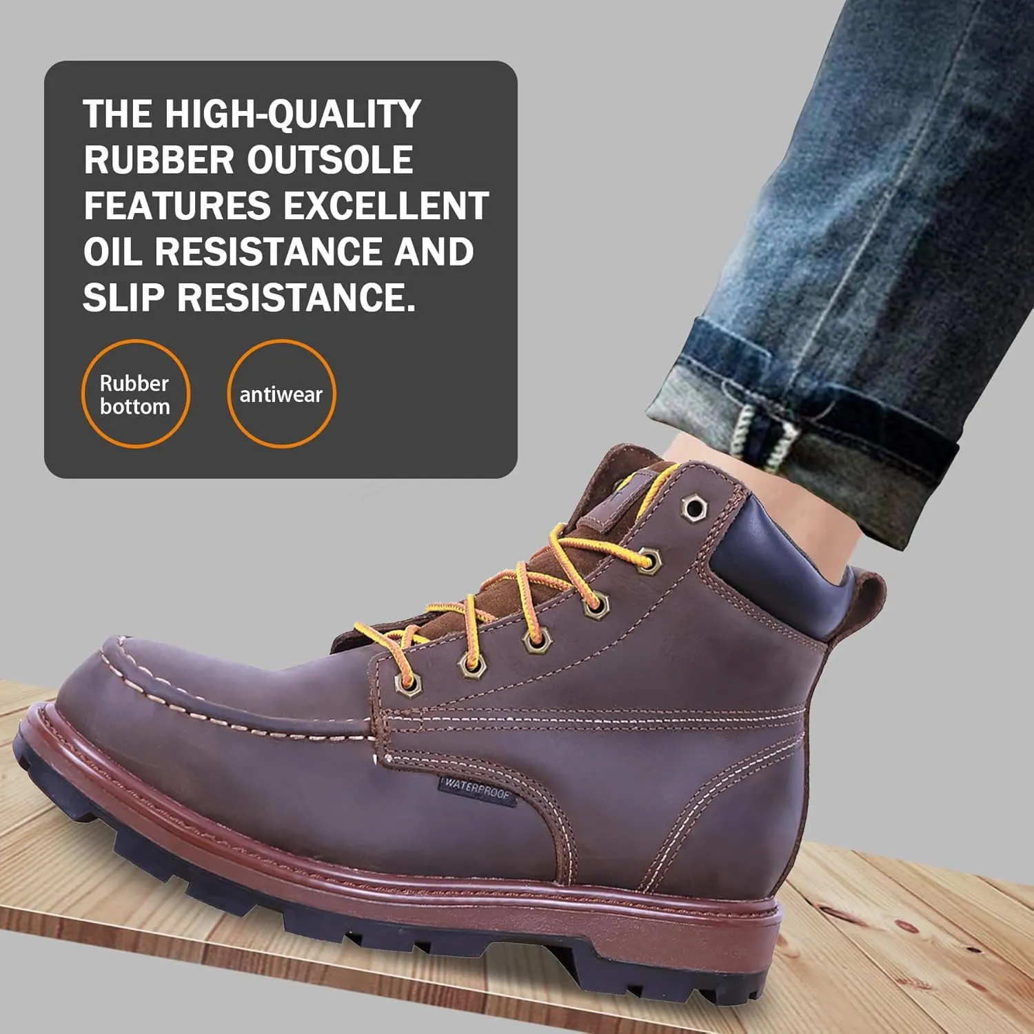 Mens Steel Toe Work Boots With 2 Different Insoles Waterproof Insulated Non Slip & Oil Resistant ASTM F2413