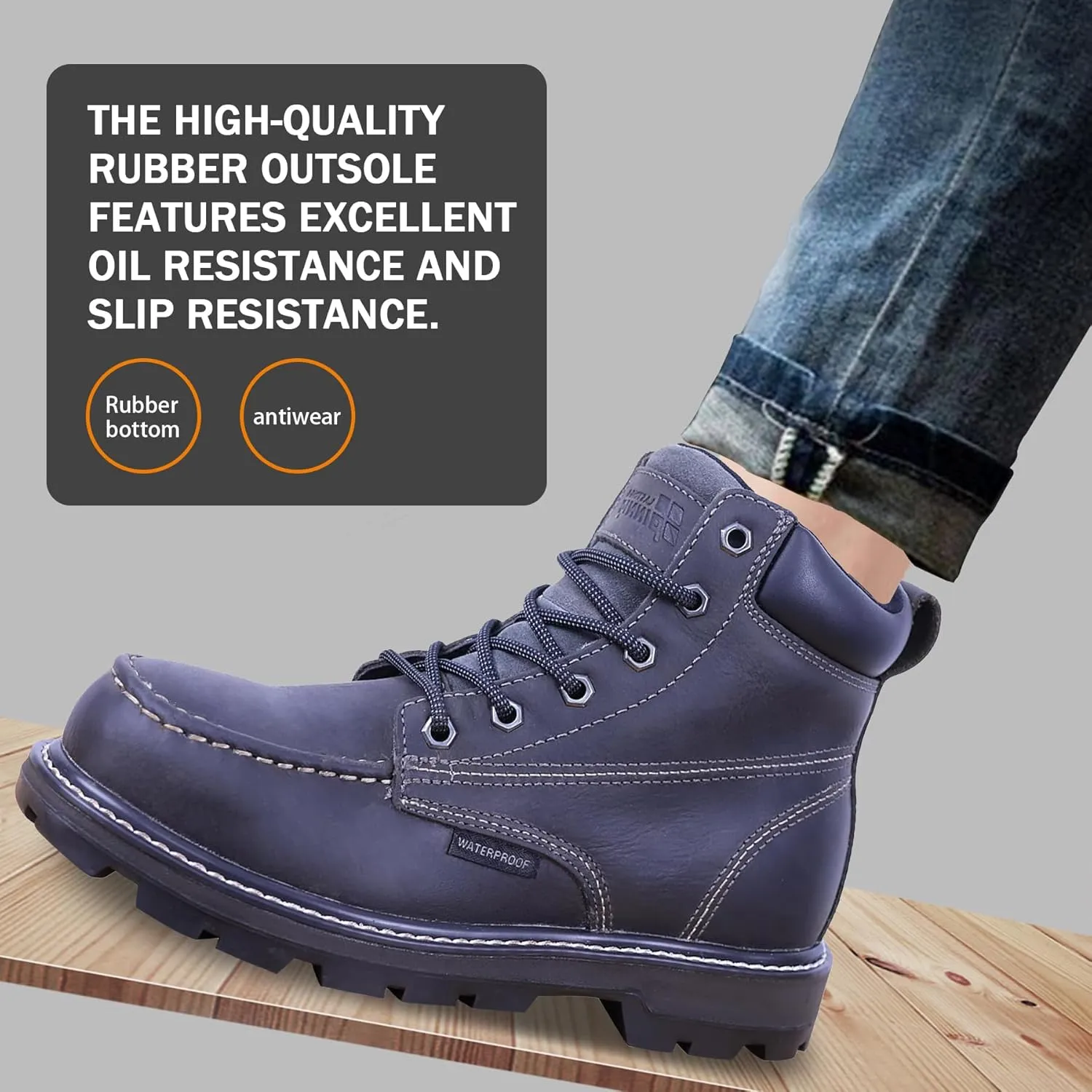 Mens Steel Toe Work Boots With 2 Different Insoles Waterproof Insulated Non Slip & Oil Resistant ASTM F2413