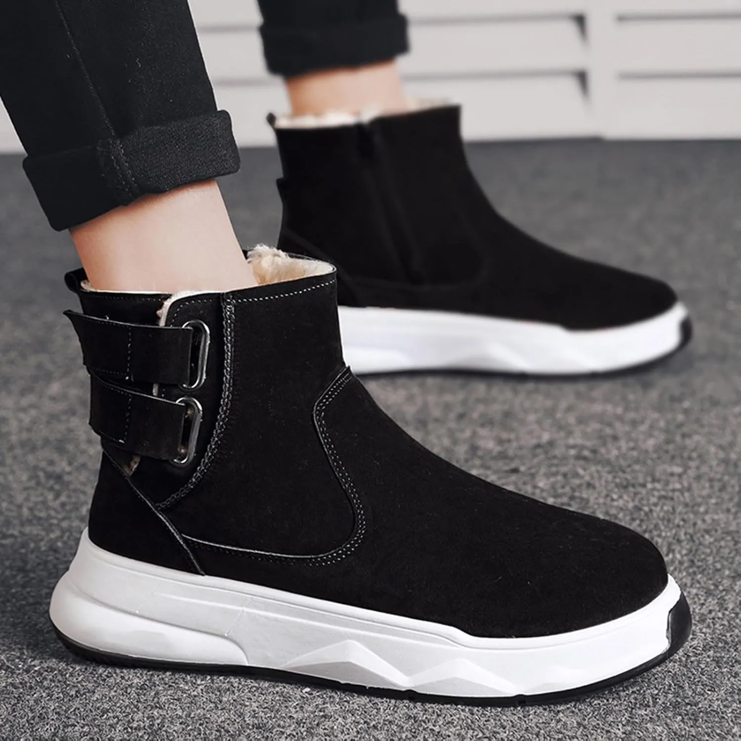 Mens Winter Boots, Waterproof Insulated Fur Boots Comfortable Short Rain Boots Outdoor Work Boots Work Boots for Women