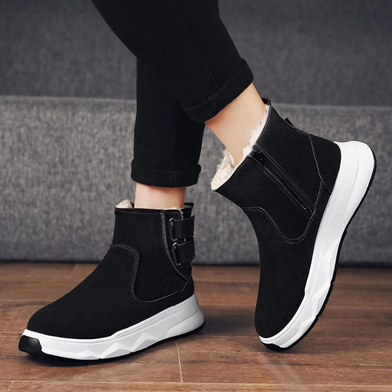 Mens Winter Boots, Waterproof Insulated Fur Boots Comfortable Short Rain Boots Outdoor Work Boots Work Boots for Women