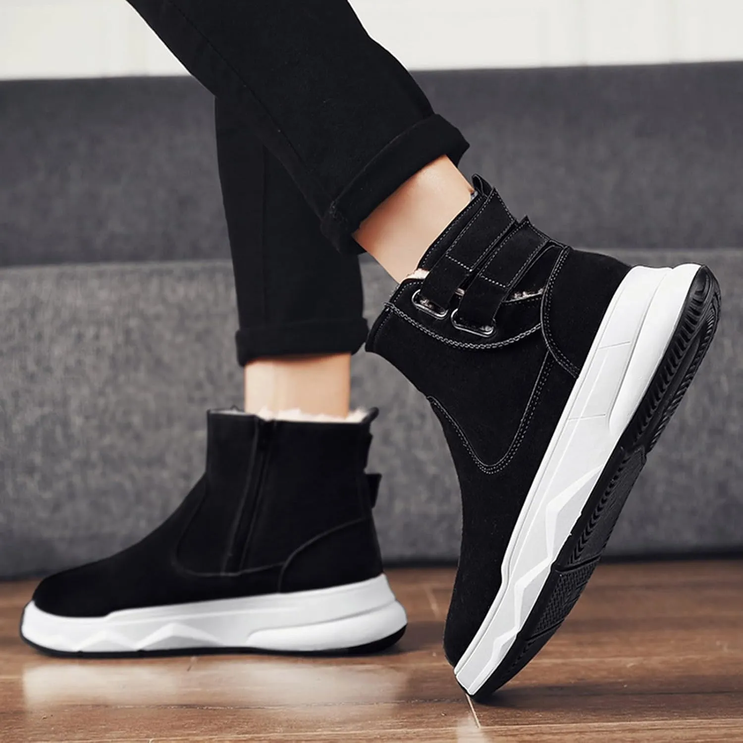 Mens Winter Boots, Waterproof Insulated Fur Boots Comfortable Short Rain Boots Outdoor Work Boots Work Boots for Women