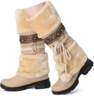 Mid Calf Boots for Women,Winter Anti Slip Outdoors Platform Faux Fur Snow Boots Round Toe Keep Warm Fur Boots