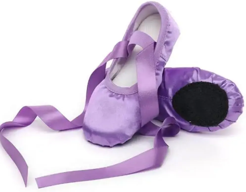 MSMAX Women's Ballet Dance Shoes Split Sole Satin Gymnastic Flats with Ribbon
