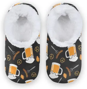 Oktoberfest Bavarian Sausage Pretzel Kids House Slippers Festival Mug Beer Boys Closed Back Fuzzy Feet Slippers Girls Coral Fleece Slipper Socks No Skid Warm Cozy Home Slippers For Indoor Outdoor Wi