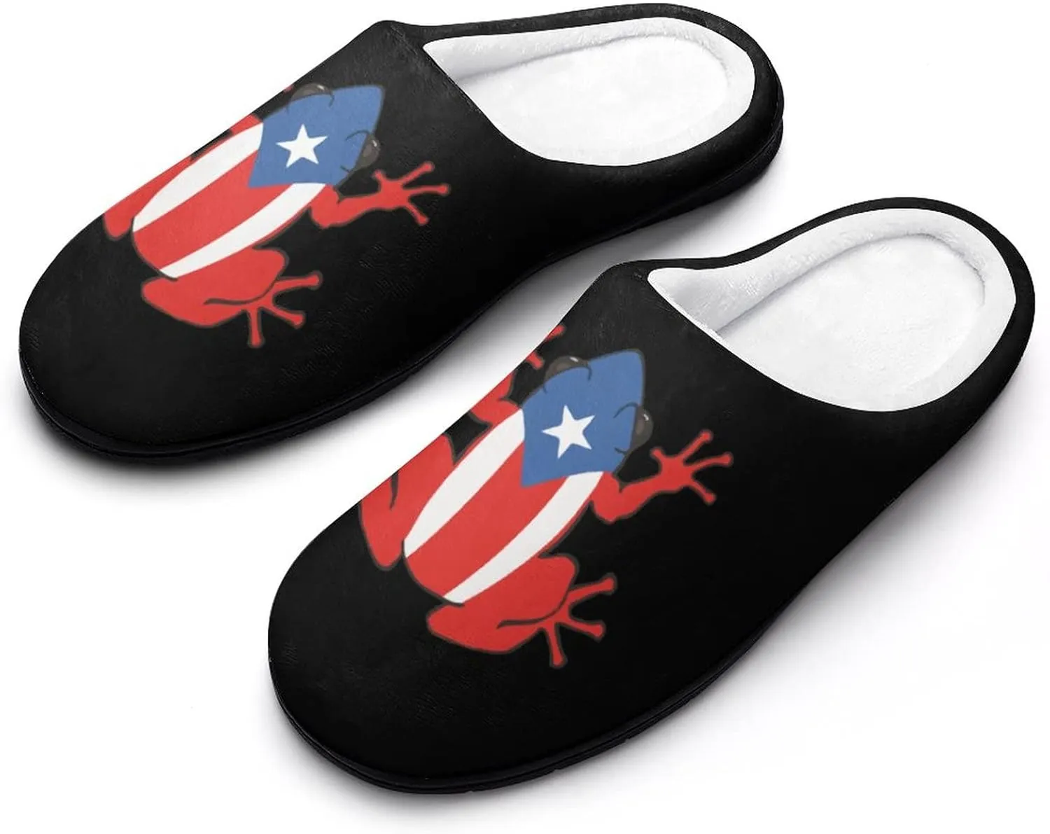 Puerto Rico Frog Men's Cotton Slippers with Memory Foam Slip On House Shoes Indoor
