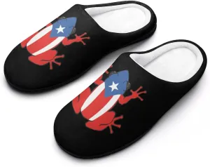 Puerto Rico Frog Men's Cotton Slippers with Memory Foam Slip On House Shoes Indoor