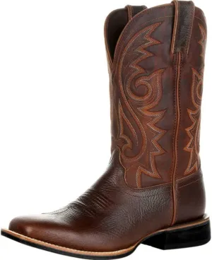 Riding Boots for Men Embroidered Pointed Square Toe Chunky Block Heel Mid Calf Knee High Work Boots Western Cowboy Boots